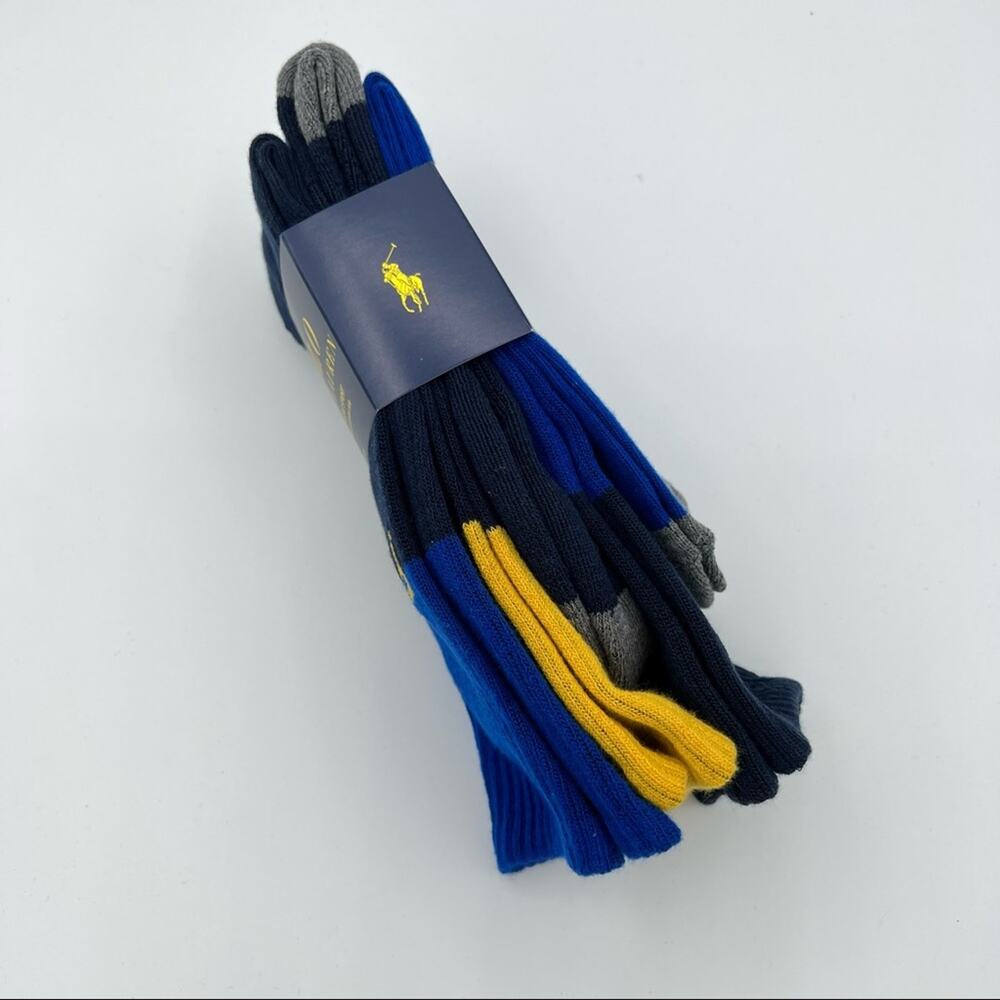 Polo Ralph Lauren Classic Sport Blue Yellow Grey 3 Pairs Crew Socks Size 10-13 - Picture 3 of 5